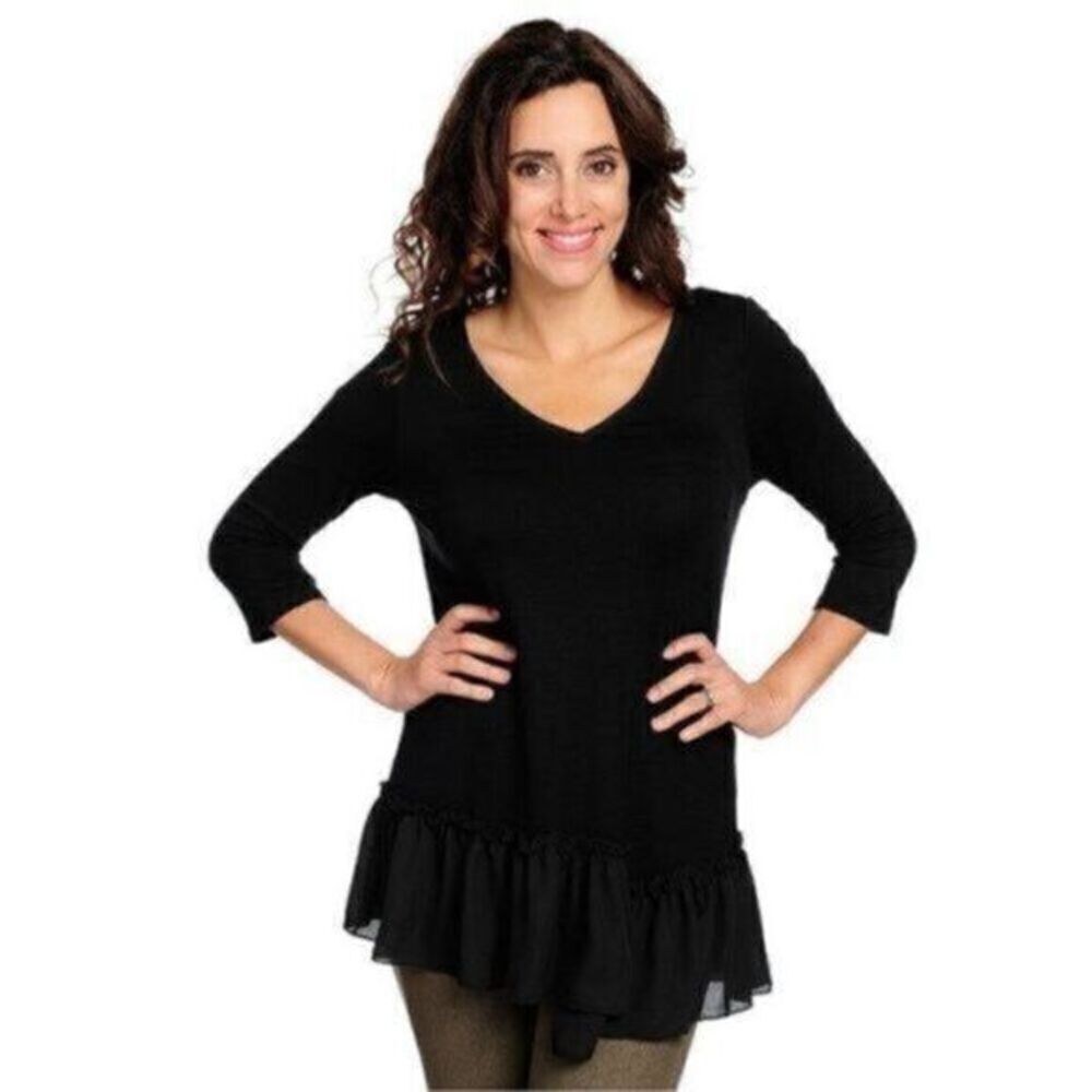 NWT - Kate & Mallory Women’s Black Long Sleeve Asymmetrical Tunic Top - Size L